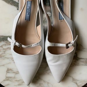 Prada White Leather Spazzoalto Flats